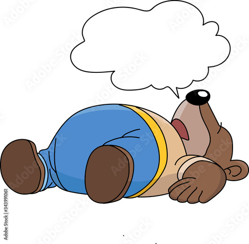 Cartoon grizzly bear lying on ground with a speech bubble vector illustration