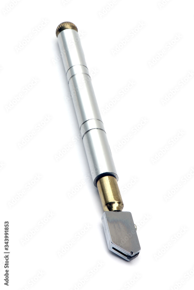 Roller glass cutter isolated on a white background. Tool for cutting glass Roller glass cutter isolated on a white background. Tool for cutting glass
