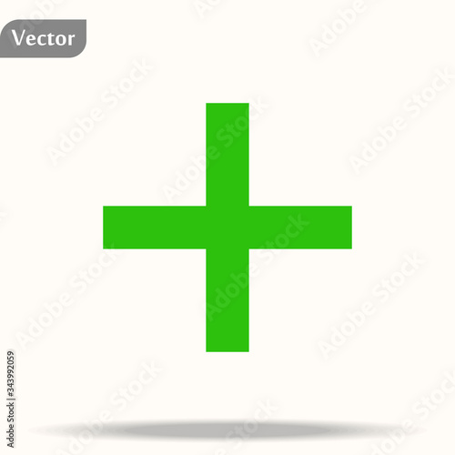 Green plus sign. Positive symbol isolated on white background. Vector EPS10