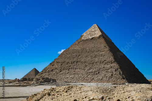 The Pyramid of Khufu and the Pyramid of Khafre. Giza  Egypt