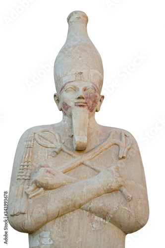 statue of the king in the guise of god Osiris in Mortuary Temple of Hatshepsut. Isolated on a white background photo