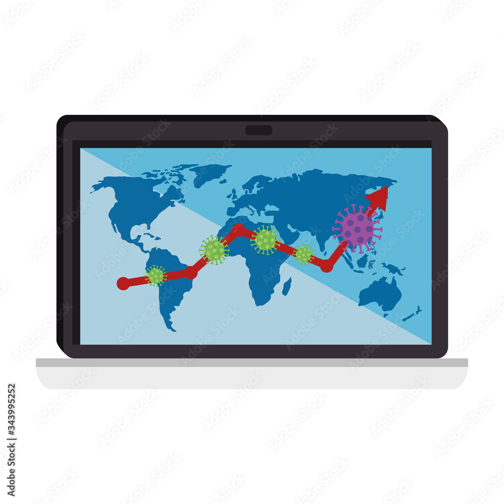 stock market variation by covid 19 with laptop and icons vector illustration design stock market variation by covid 19 with laptop and icons vector illustration design