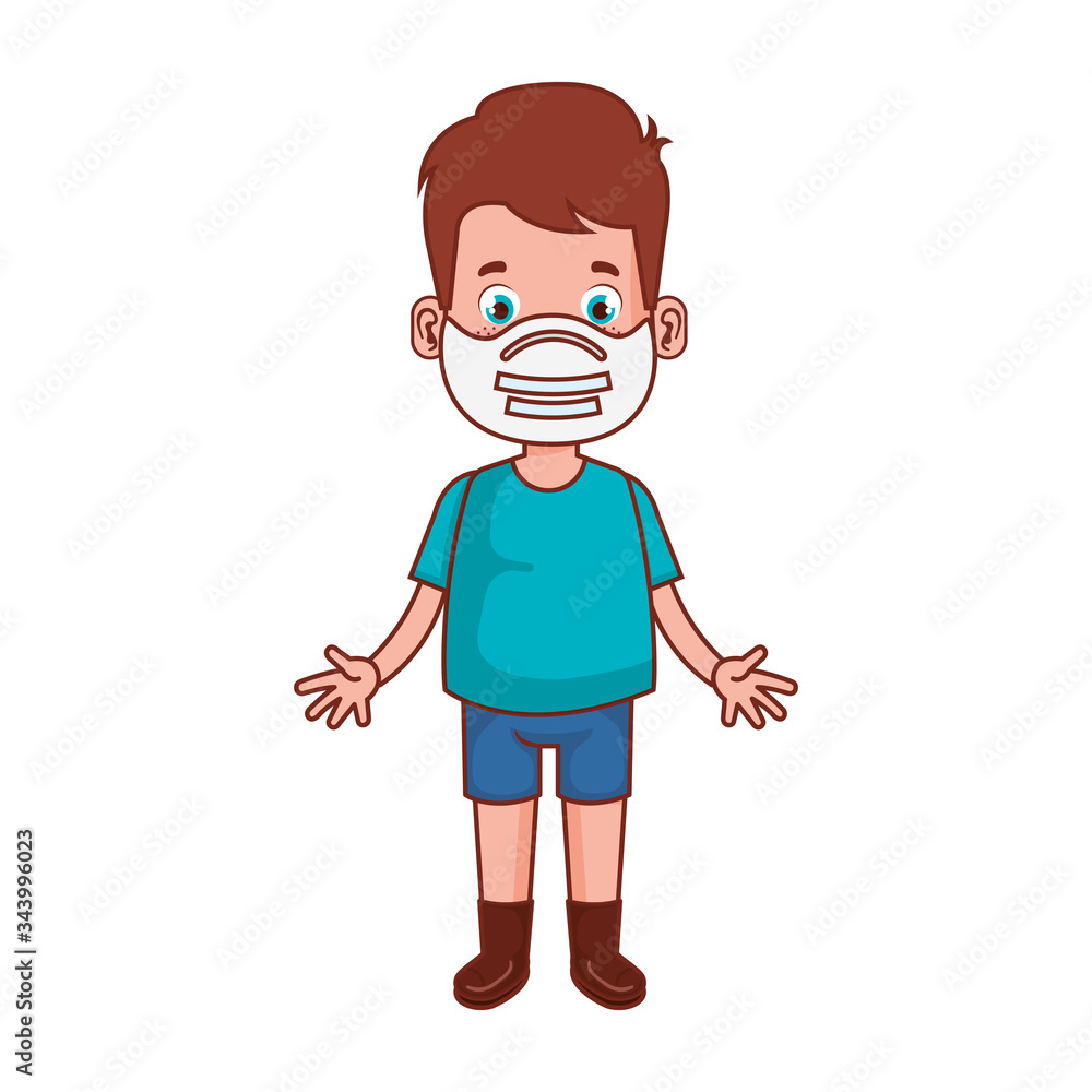 cute boy using face mask isolated icon vector illustration design