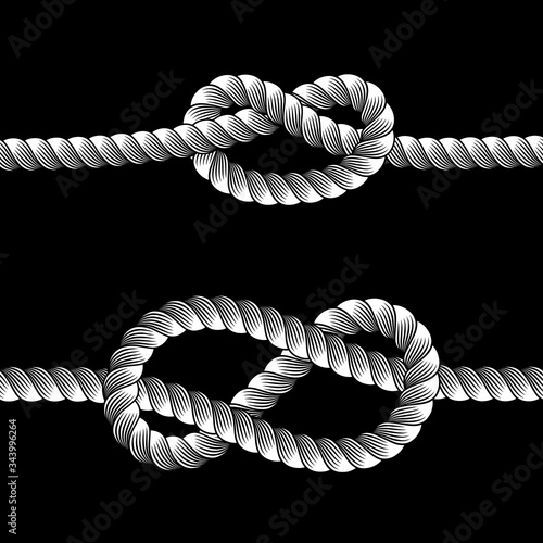 Rope knots borders line set design element different types. vector illustration of knot border