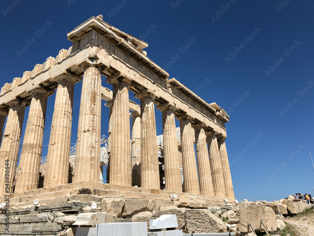 The Parthenon, Acropolis of Athens; Greece. From the side.