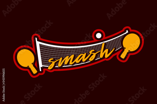 Ping pong net and racket vector professional sport Typography sticker illustration in retro style. Vector design emblem, badge and sporty template logo design
