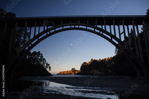 The Russian Gulch bridge is found just north of Mendocino Town in Northern California. The scenic bridge is easily seen from the Russian Gulch State Park.