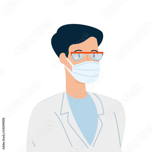 doctor male using face mask with goggles vector illustration design