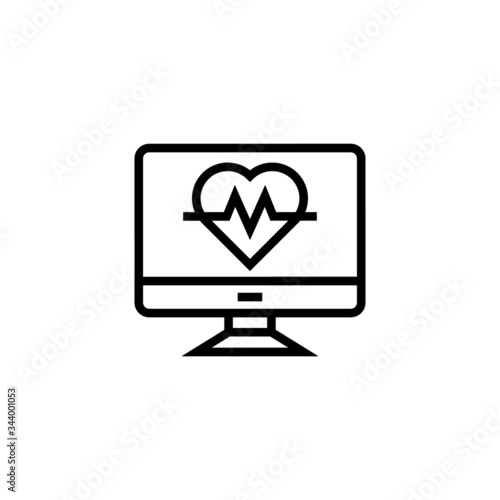 Medical heart scan icon in linear, outline style design isolated on white background, icon illustration, eps 10