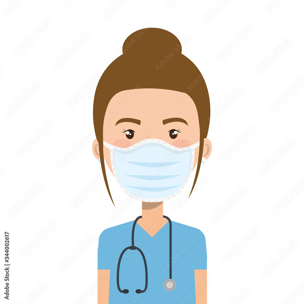 female paramedic using face mask with stethoscope vector illustration design