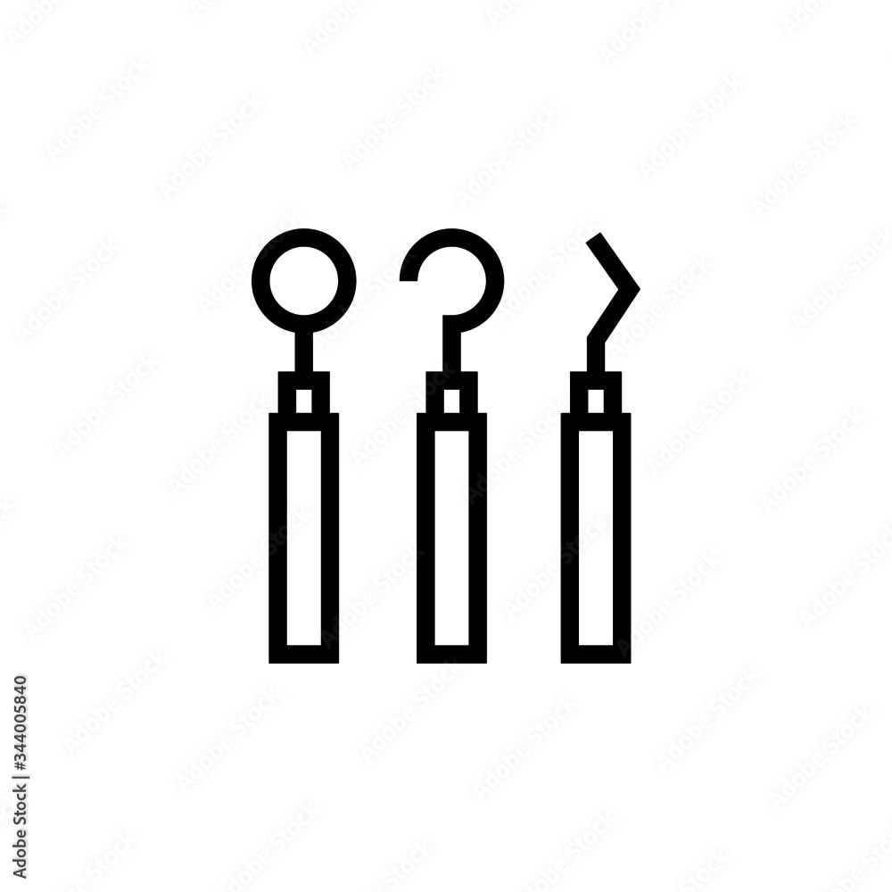 Dentist tool icon vector in linear, outline style, isolated on white background Dentist tool icon vector in linear, outline style, isolated on white background