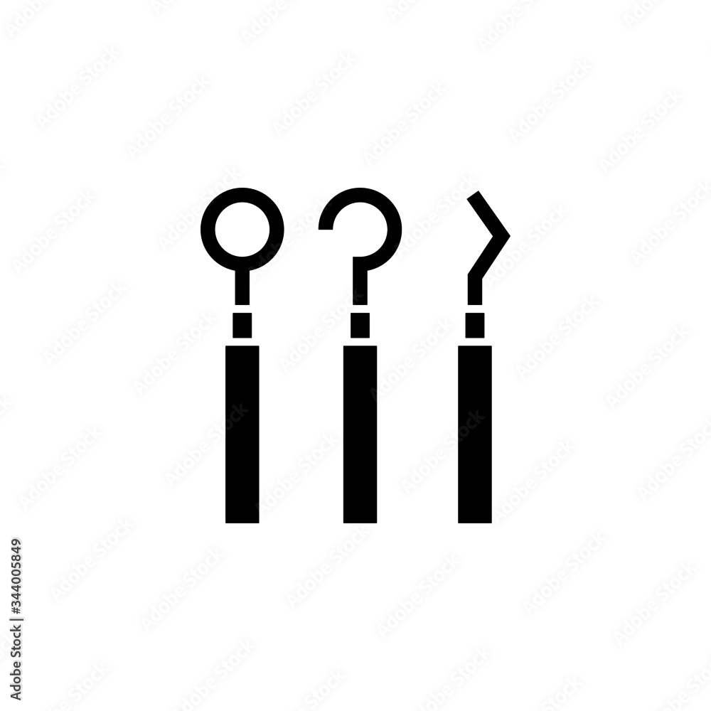 Dentist tool icon vector in black flat design icon, isolated on white background Dentist tool icon vector in black flat design icon, isolated on white background