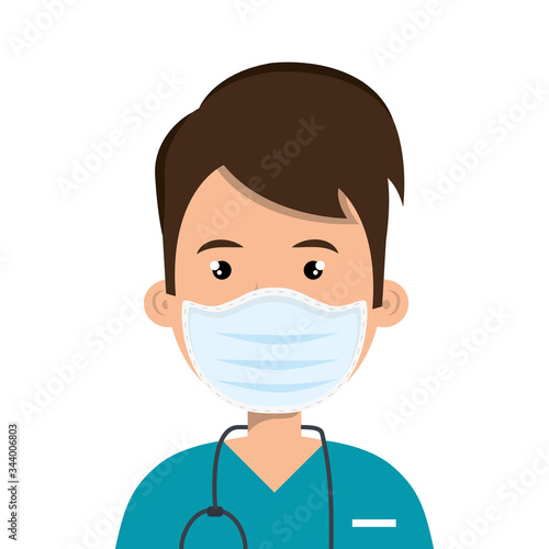 male paramedic using face mask with stethoscope vector illustration design