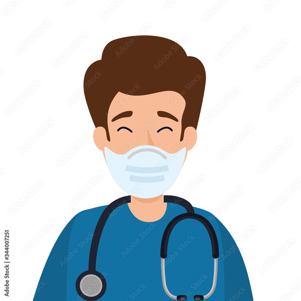 male paramedic using face mask with stethoscope vector illustration design male paramedic using face mask with stethoscope vector illustration design