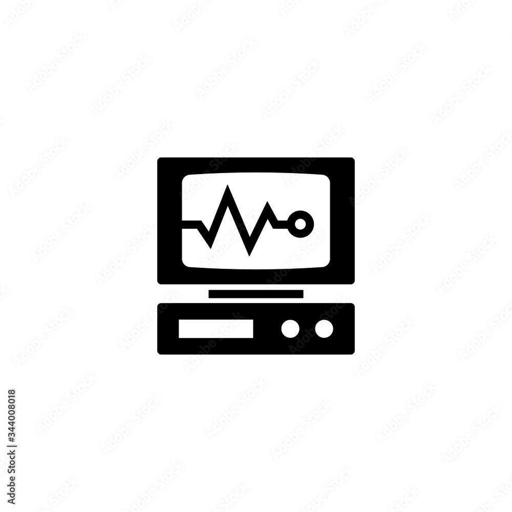 Heart rate monitor icon  in black flat shape design isolated on white background