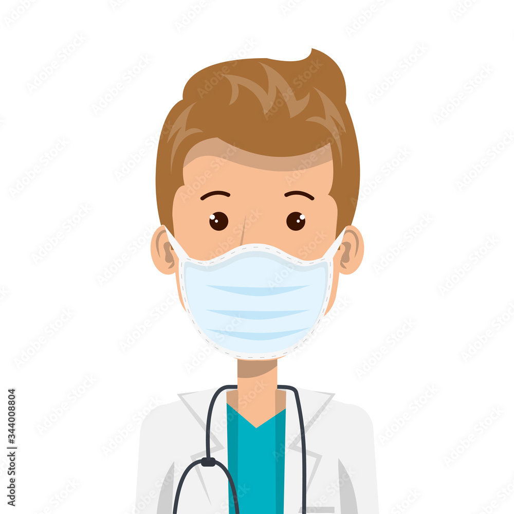 doctor male using face mask with stethoscope vector illustration design
