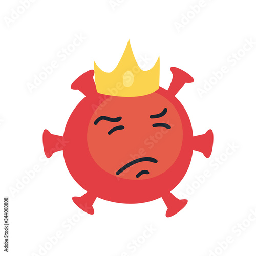 Emoji covid 19 virus with crown flat style icon vector design