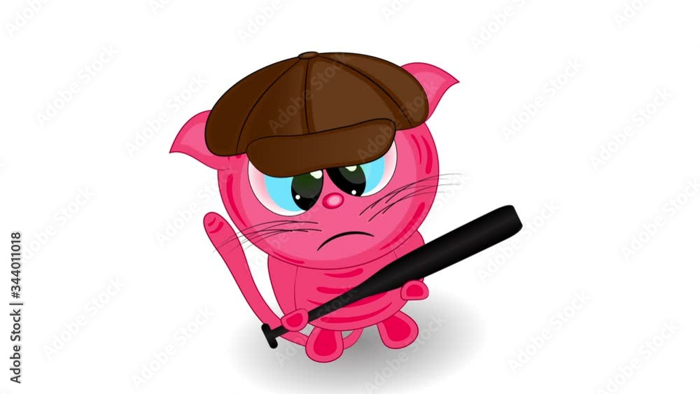 angry cat with a baseball bat. cartoon animation on a white background. angry cat with a baseball bat. cartoon animation on a white background.