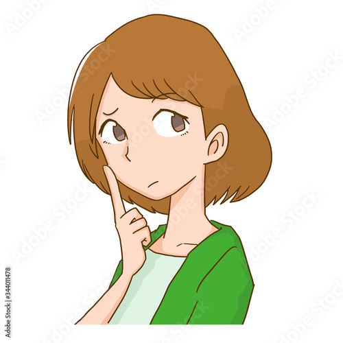 悩む　疑う　怪しい　考える　疑問　女性