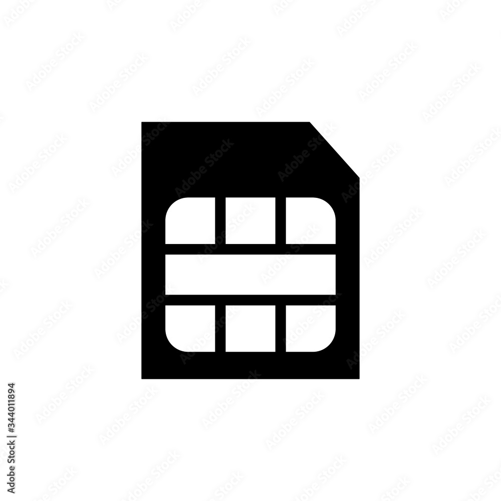 Sim vector icon in black flat shape design isolated on white background Sim vector icon in black flat shape design isolated on white background