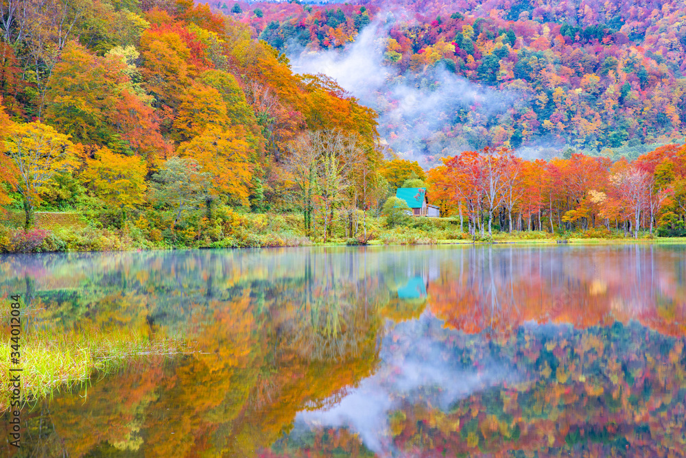 湖面に映る紅葉
