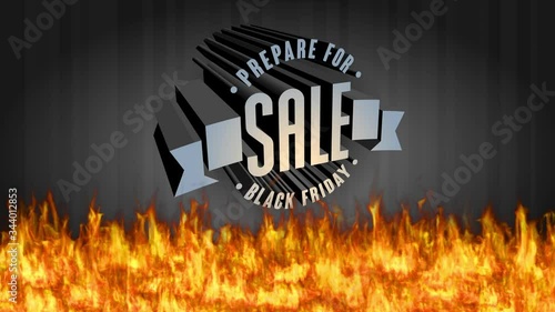 Linear Scaling Animation Of Large Claim Sale Event Graphic Designed With 3D Steel Writing With Magnificent Offset Forming A Curve Above Red Glowing Flames Picture
