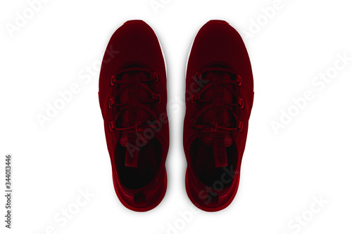 Red sneaker on a white background.
