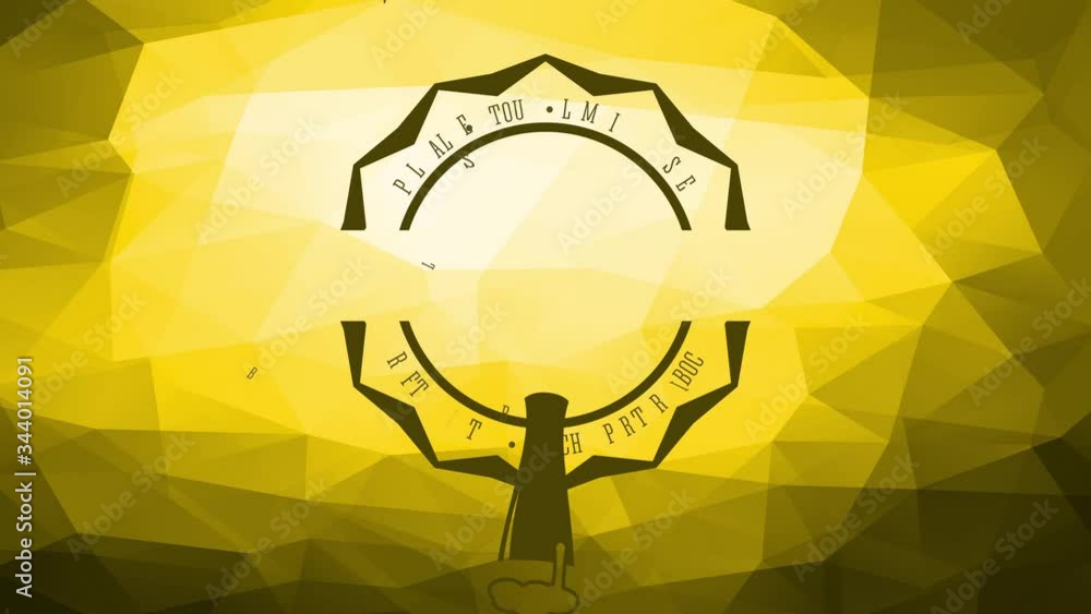 Bouncing Flat Elements Forming Distillery Design With Tasteful Beer Froth Spilling From A Huge Glassware Over Abstraction Background With Yellow 3D Triangles