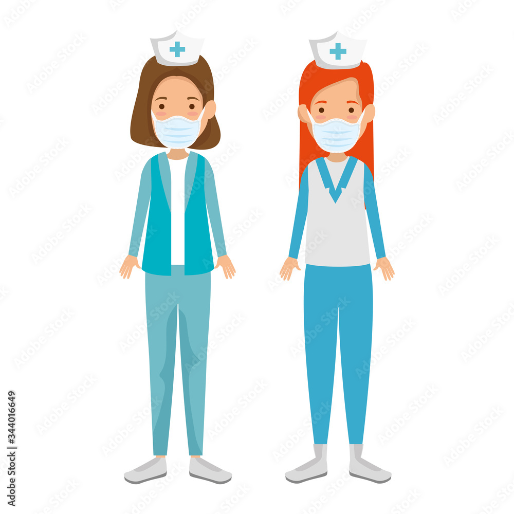 group nurse professionals using face mask isolated icon vector illustration design