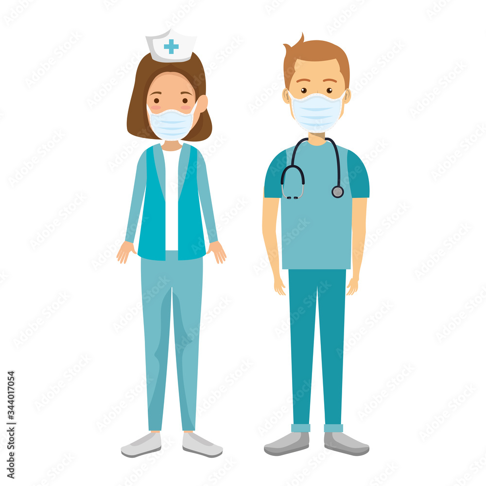 male paramedic with nurse using face mask vector illustration design male paramedic with nurse using face mask vector illustration design