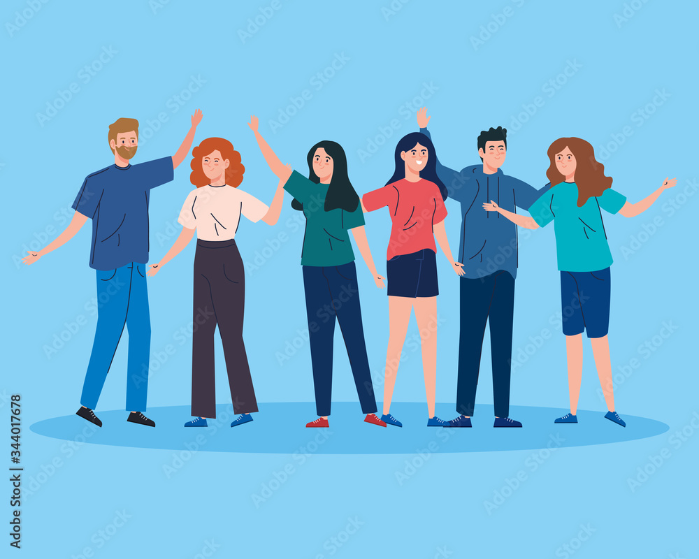 Fototapeta premium group young people together avatar characters vector illustration design