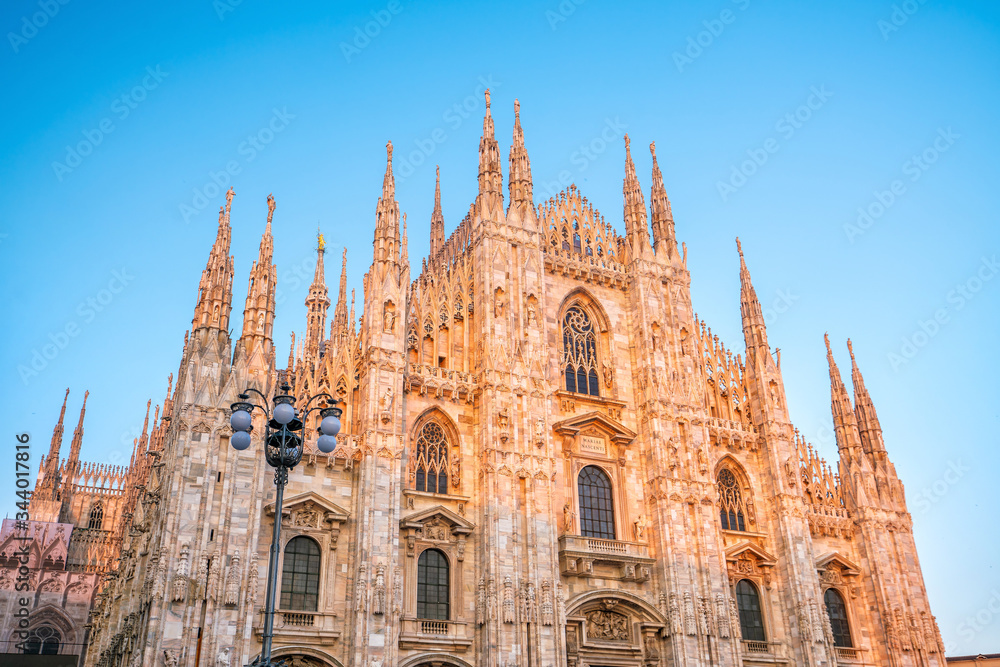 Cathedral Duomo di Milano at Square Piazza Duomo, morning in Milan