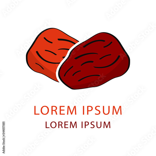Vector illustration of raisin and dry logo. Date fruit logo. Isolated date fruit on white background