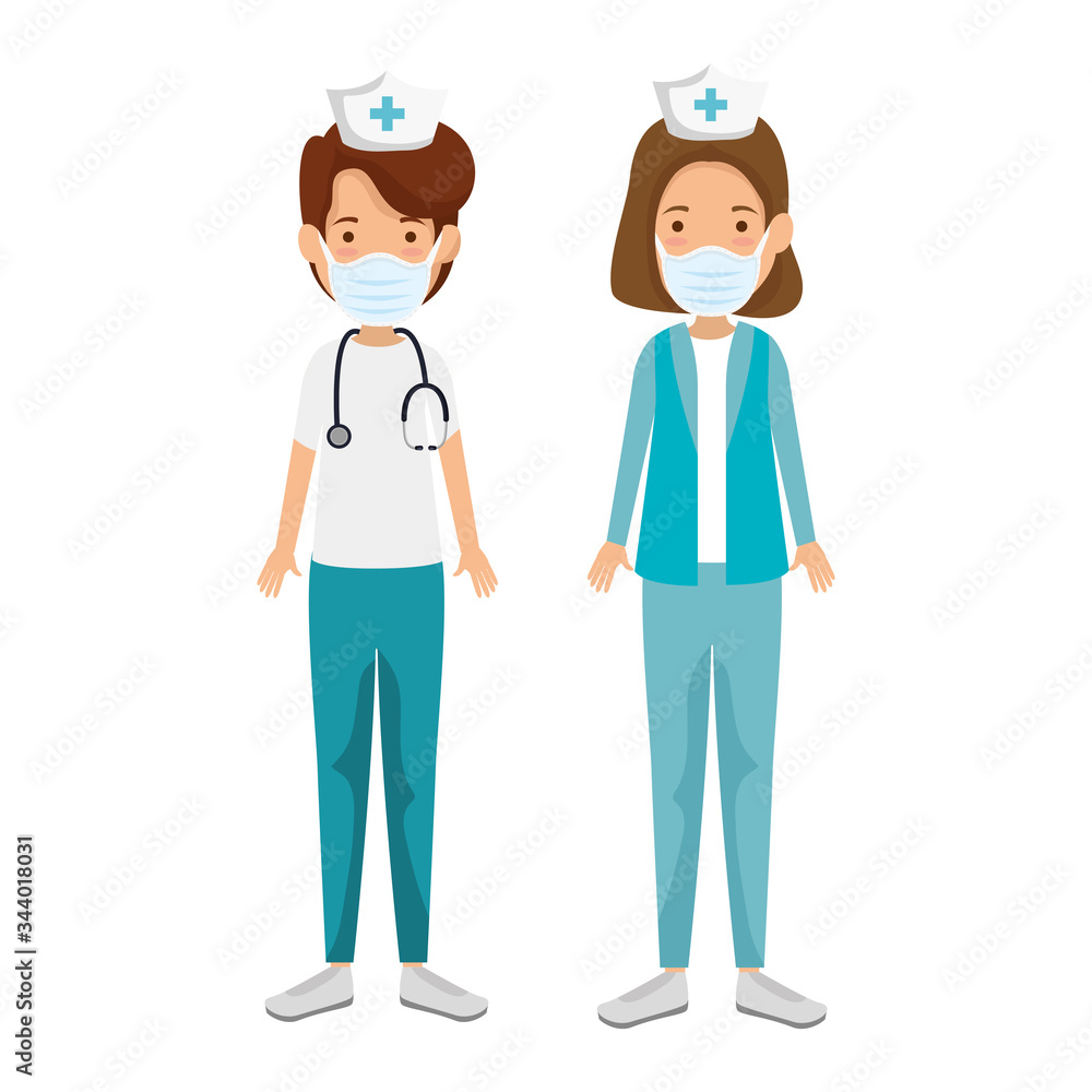 group nurse professionals using face mask isolated icon vector illustration design