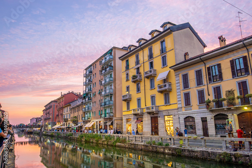 View of the crowded Naviglio Grande district in Milan