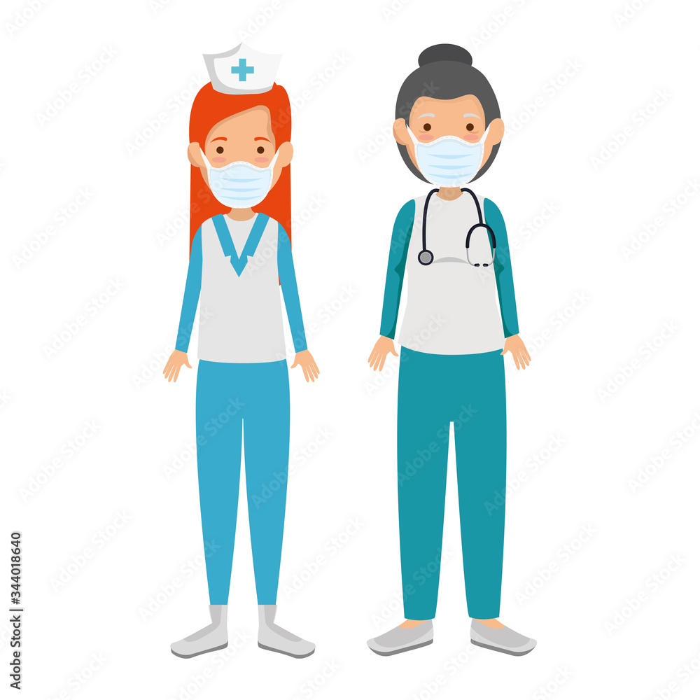 nurse with paramedic female using face mask isolated icon vector illustration design nurse with paramedic female using face mask isolated icon vector illustration design