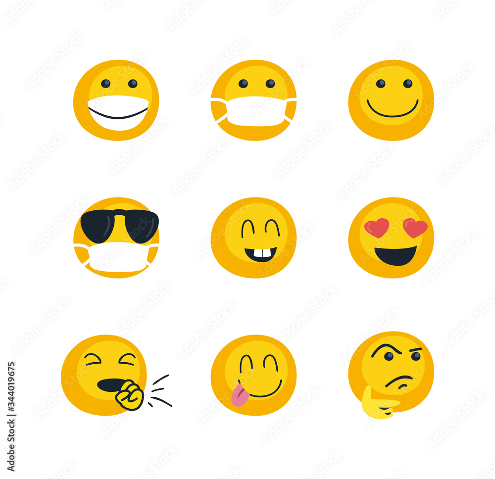 Emojis faces flat style icon set vector design Emojis faces flat style icon set vector design
