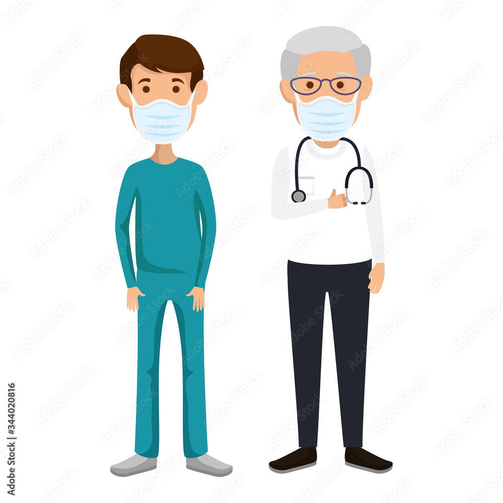 old doctor male with paramedic using face mask vector illustration design old doctor male with paramedic using face mask vector illustration design