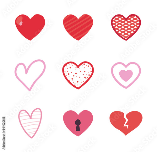 Hearts flat style icon set vector design