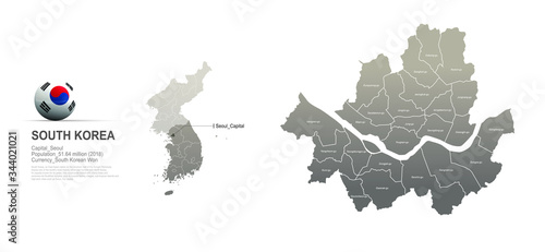 seoul map. detailed south korea city, provinces vector map series. 