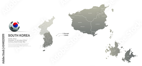ulleung-do, dok-do map. detailed south korea city, provinces vector map series. 