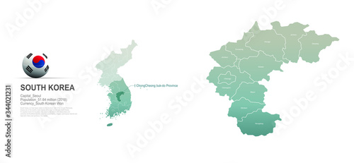 chungcheong buk do map. detailed south korea city, provinces vector map series. 