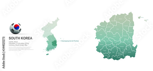 gyeongsang buk do map. detailed south korea city, provinces vector map series. 