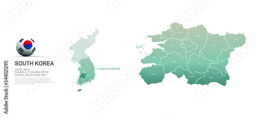 jeolla buk do map. detailed south korea city, provinces vector map series. 