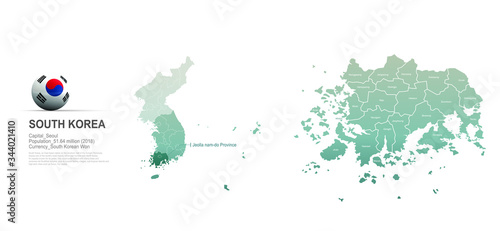 jeolla nam do map. detailed south korea city, provinces vector map series. 