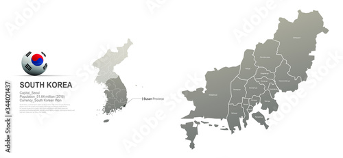 busan map. detailed south korea city, provinces vector map series. 