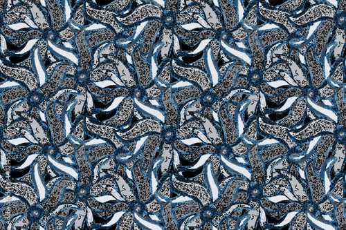 Seamless abstract floral pattern vector, classic blue fabric, textile texture background