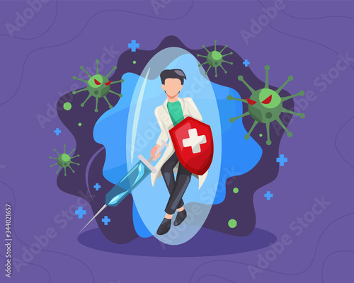 Male doctor fighting the virus illustrated