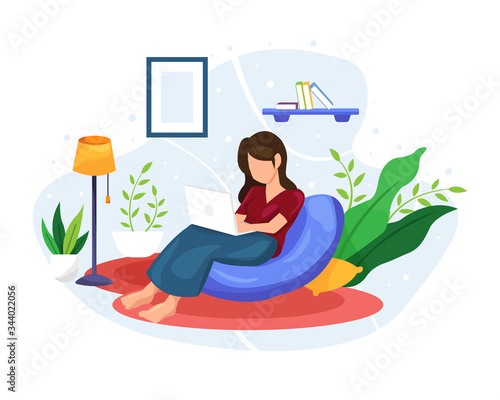 Vector illustration Women work and relax at home