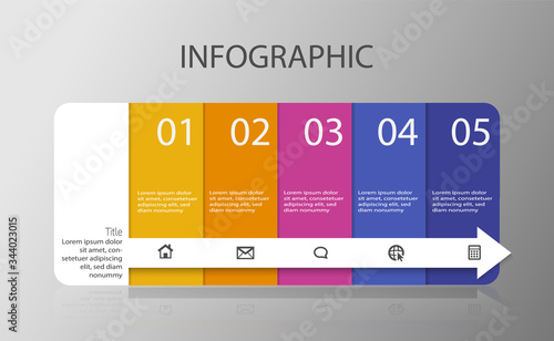 infographic list template element with icons. use for describing or showing workflow, task, timeline, process, information on slide presentation, poster, brochure, banner, etc.
